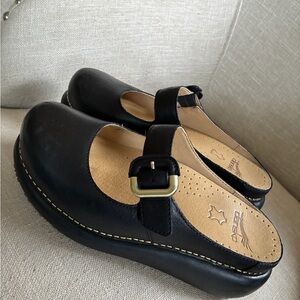 Black Leather Mary Jane Clog - Comfort Slip-On